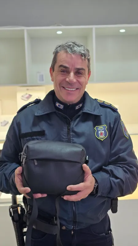 Customer with his drone bag at the shop